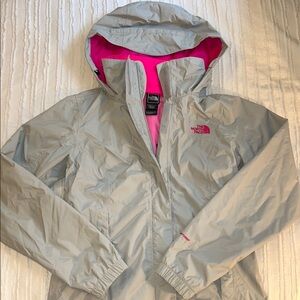 The North Face Light Gray Jacket with Pink Lining